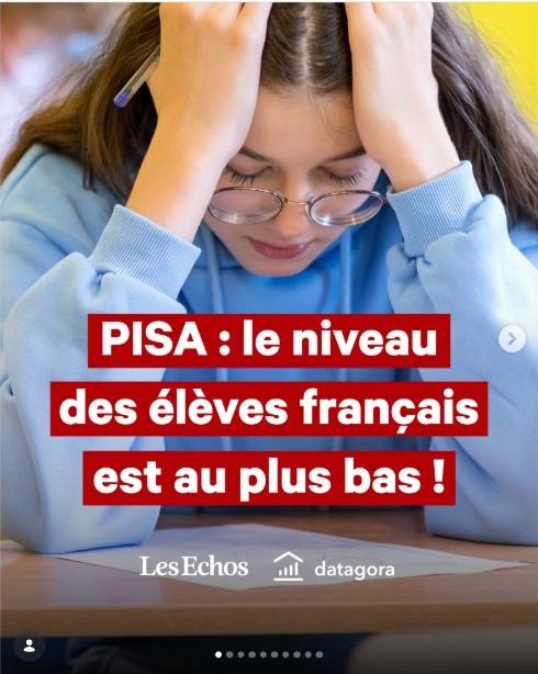 PISA 2025 에서 프랑스 학생 읽기 점수가 역대 최저라는 레제코 보도 화면