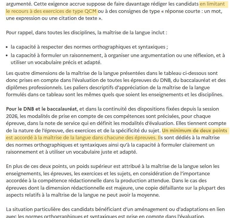 바칼로레아와 브르베의 새 채점 규칙을 담은 프랑스 교육부 관보