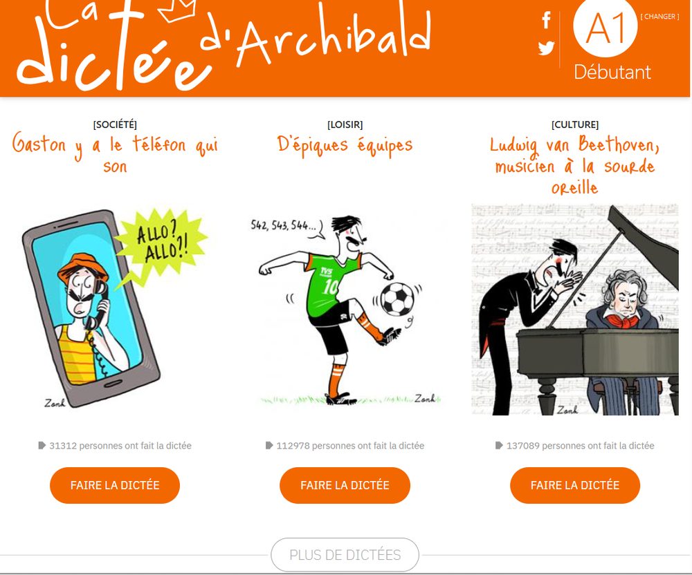 TV5 La Dictée d Archibald 사이트 화면