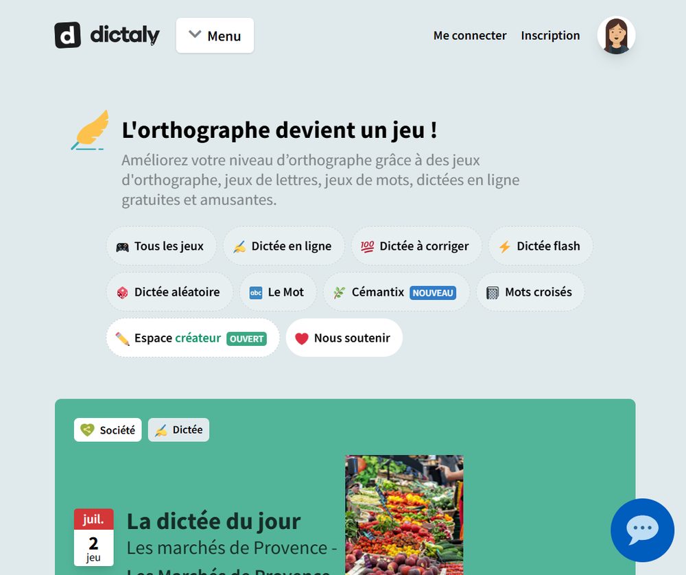 Dictaly 프랑스어 받아쓰기 사이트 화면